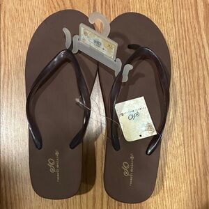 Brown Wedged Flip Flops